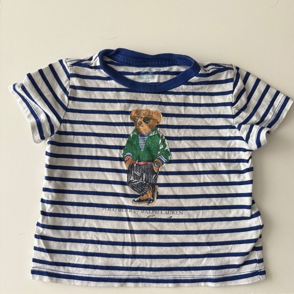 Polo Bear Striped Cotton Tee White & Blue Striped 18m - Picture 4 of 7